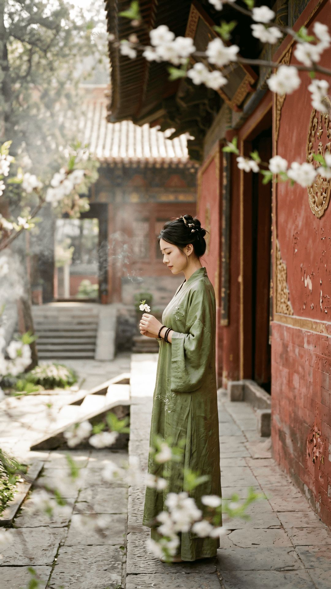 春色满园无处隐,红墙掩映现真如。世间纷扰皆云影,定水无波任卷舒。