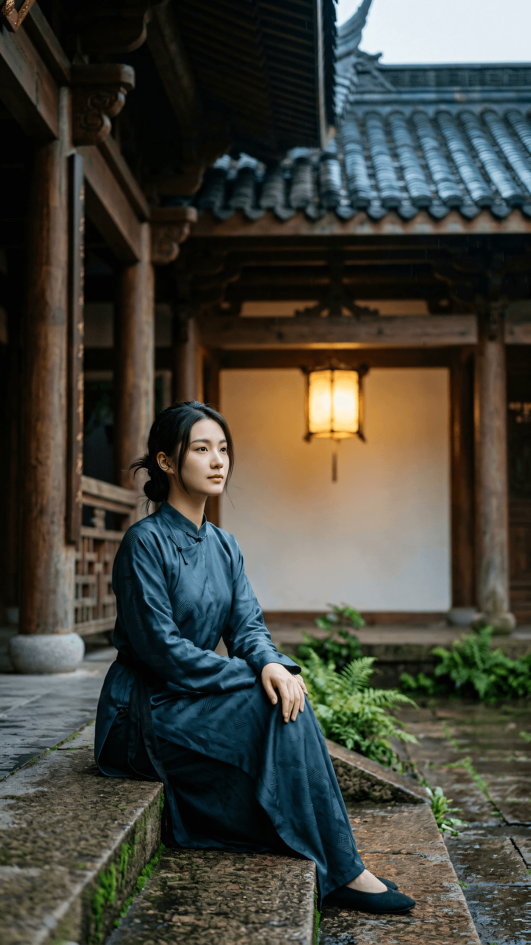 万事皆由定,定中生妙慧。任它风雨骤,稳坐石阶前。