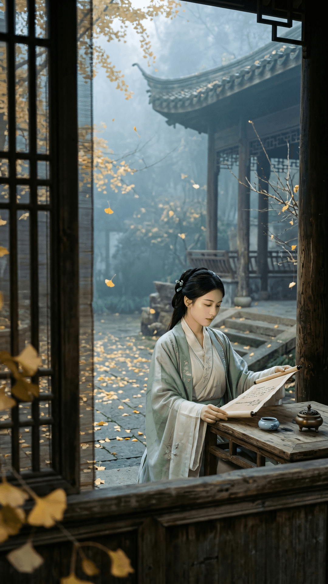 梵音绕古刹,贝叶映秋霜。世路纵摇落,本心未曾荒。