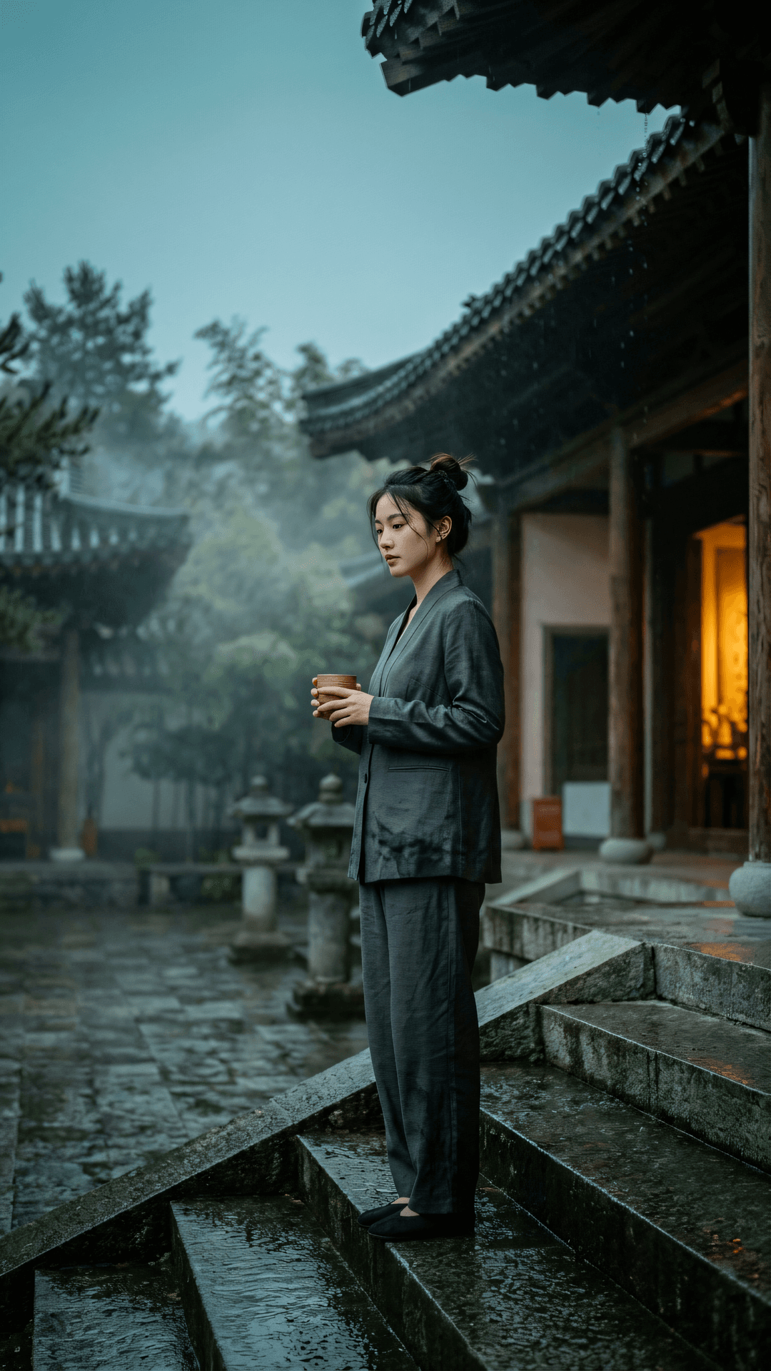 世间纷扰如波浪,心海澄明自不惊。万缘放下当下觉,一雨洗落旧尘埃。