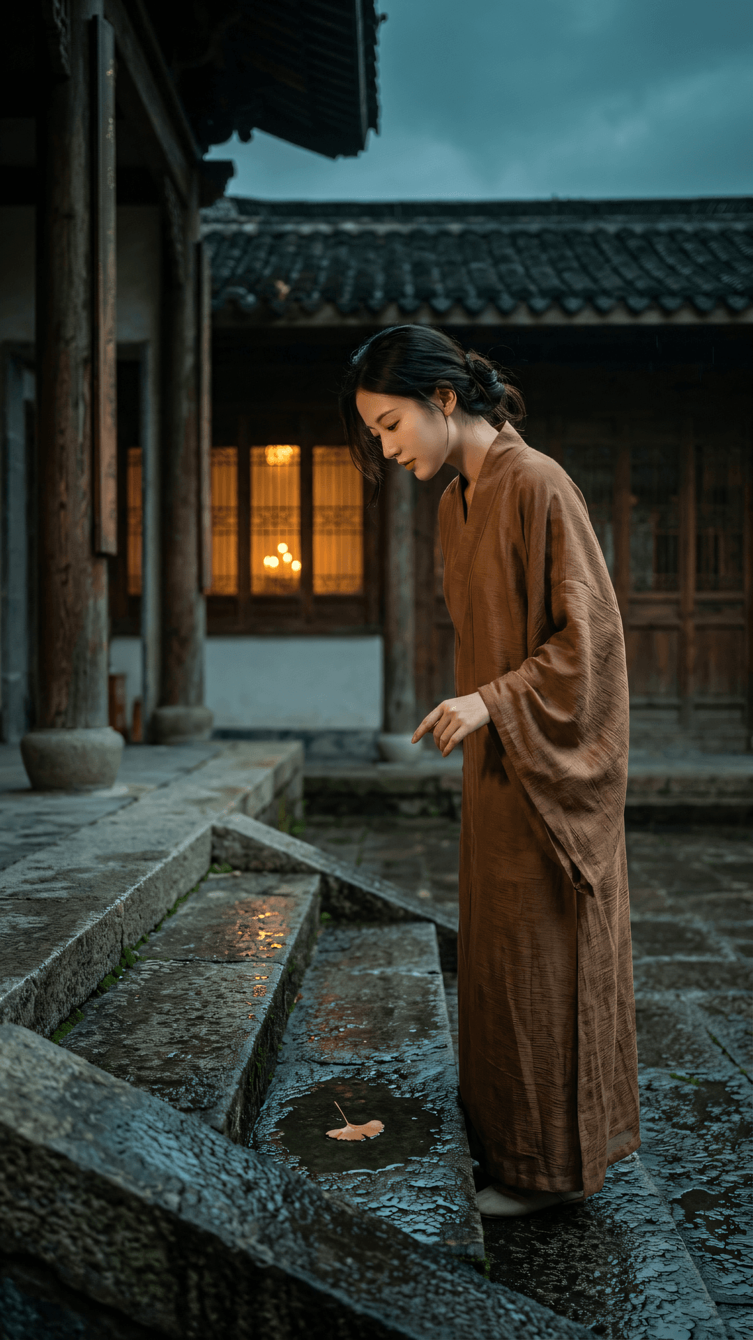 纷纭世事,如雨后浮云,心若澄水,万象自明。行于湿阶,步步清净,即此深心,是大光明。